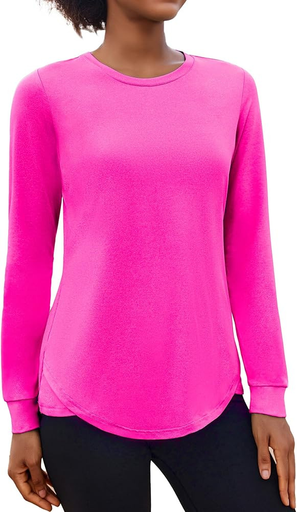 PINSPARK Long Sleeve Workout Tops for Women Crewneck Yoga Shirts Lightweight Athletic Gym Running... | Amazon (US)