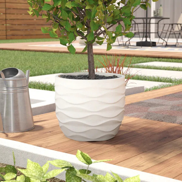 Horizontal Waves Round Magnesium Oxide Planter Pot | Wayfair North America