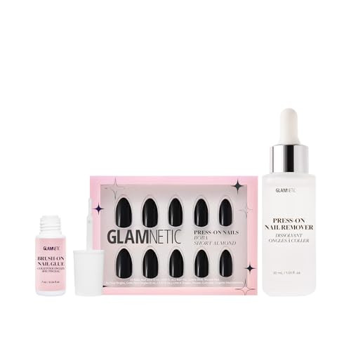 Glamnetic Press On Nails - Boba Opaque Black Nails with Brush On Nail Glue and Press On Nail Glue Remover | Short Almond Nails, Reuseable Nails | 12 Sizes - 24 Nail Kit | Amazon (US)