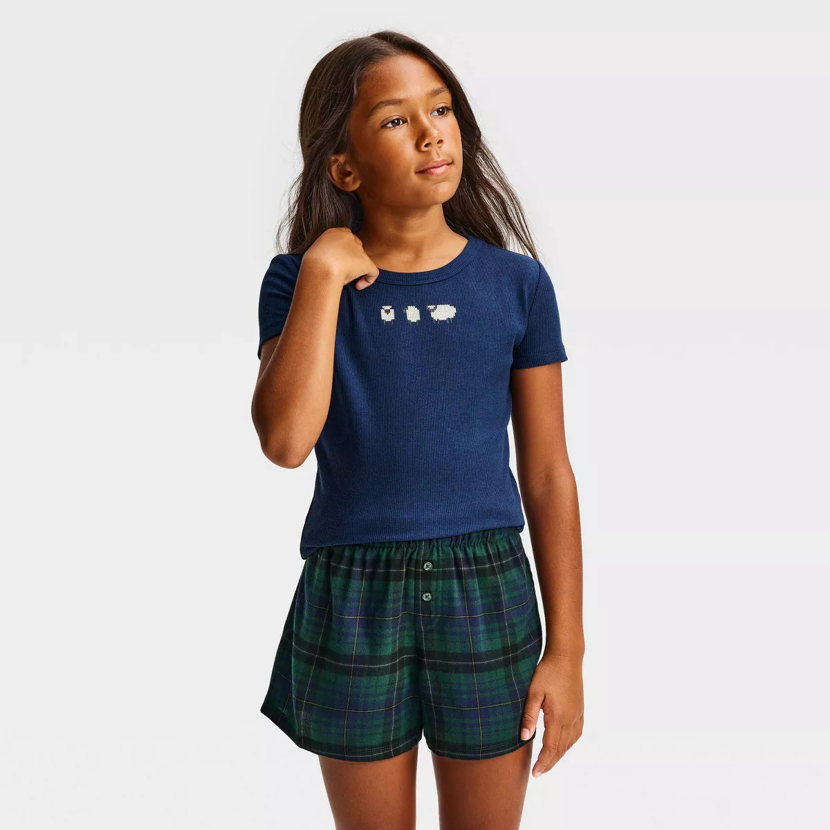 Girls' Sheep Tight Fit Ribbed Short Sleeve Pajama Top - art class\u2122 Navy Blue 14 | Target