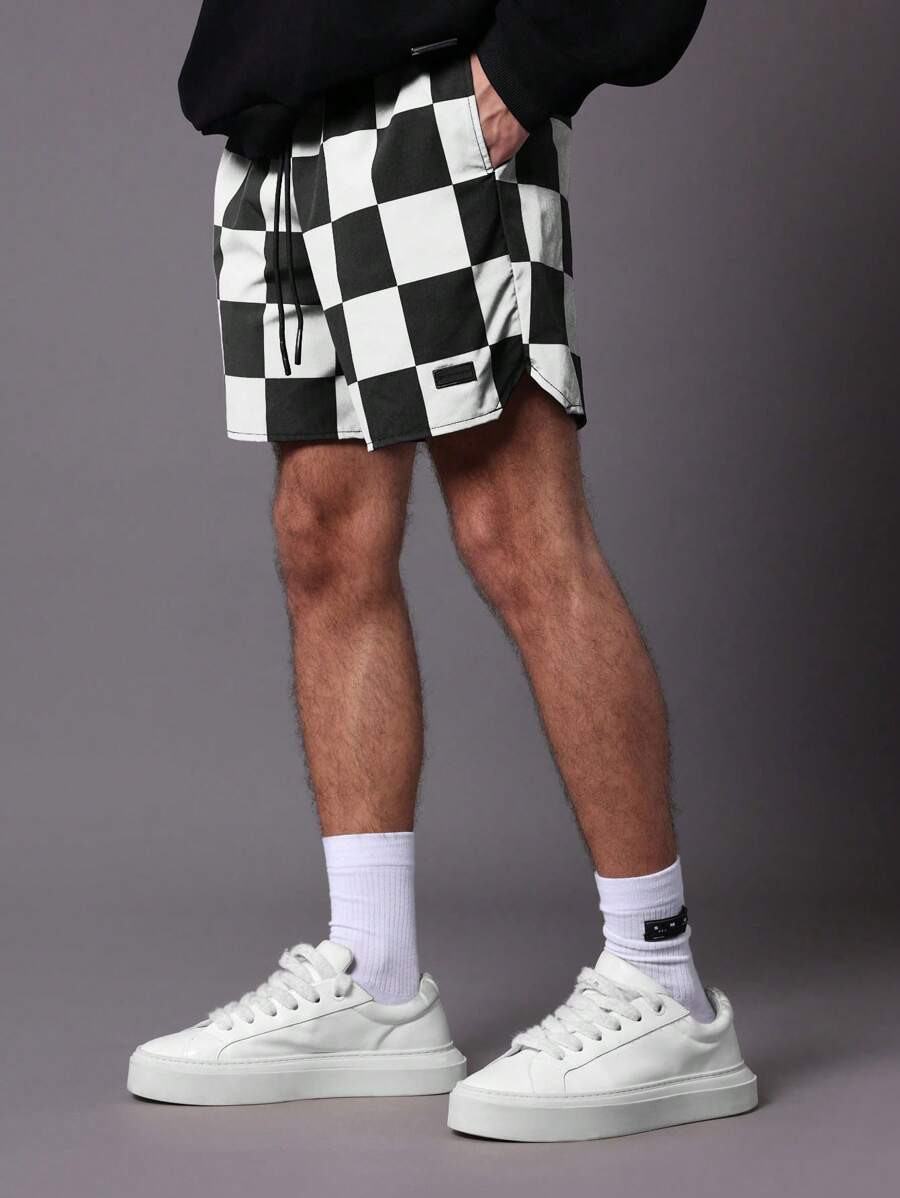 SUMWON Checkerboard Performance Athletic Shorts With Side Slits Sporty Streetwear Basketball Summ... | SHEIN