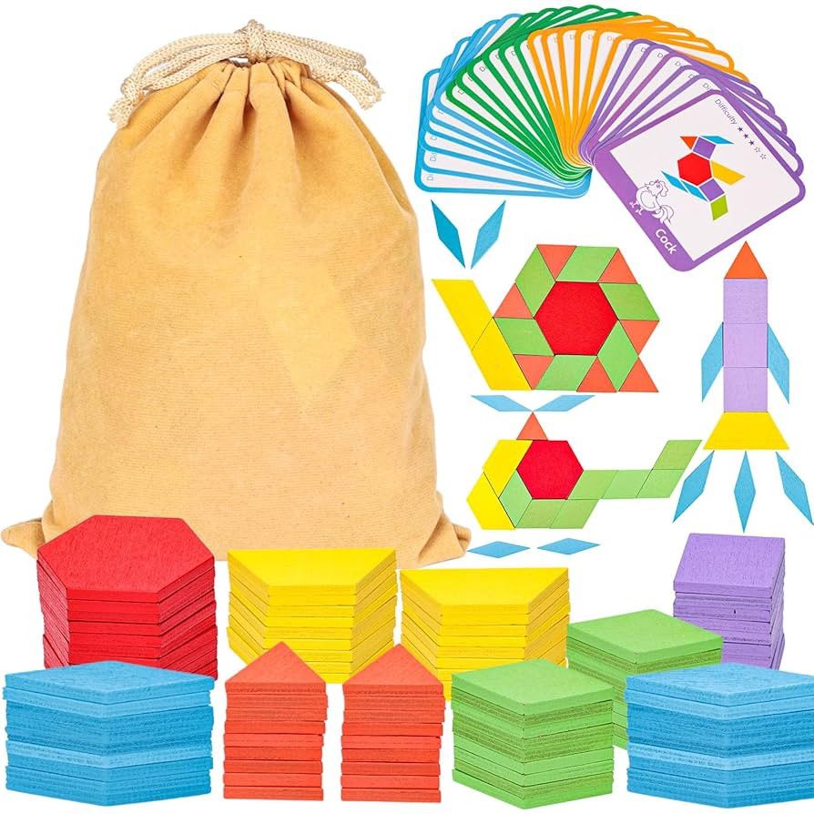LovesTown 209 PCS Shapes Wooden Pattern Blocks for Kids,Geometric with Activity Cards and Storage... | Amazon (US)