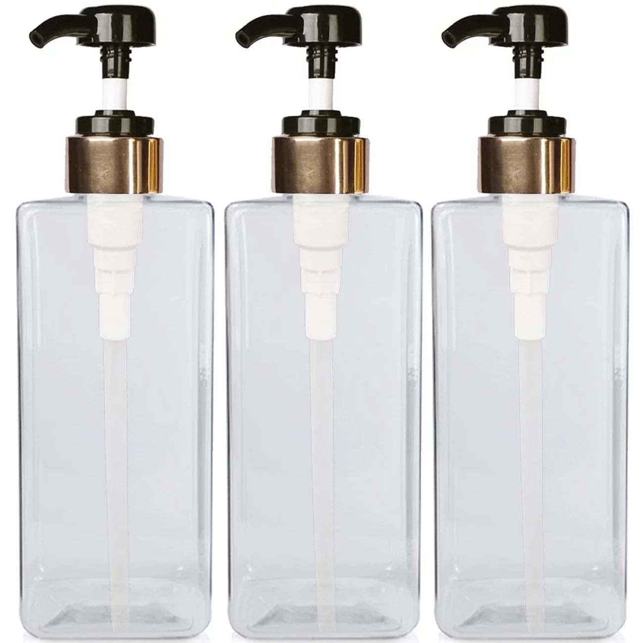 3 Empty Shampoo Bottles Square Dispenser Pump Bottle 800ml Gold Black with Waterproof Labels (Sha... | Walmart (US)