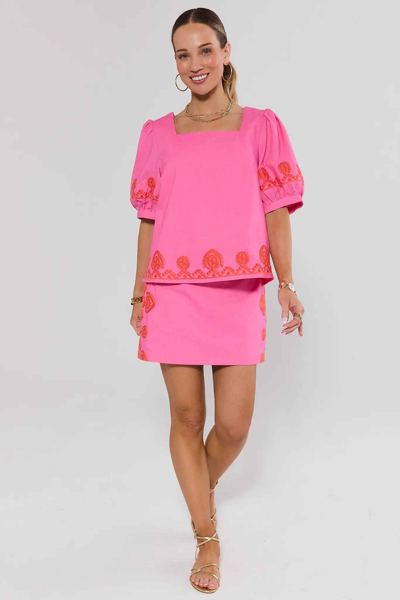 Pink Embroidered Trim Top | Avara