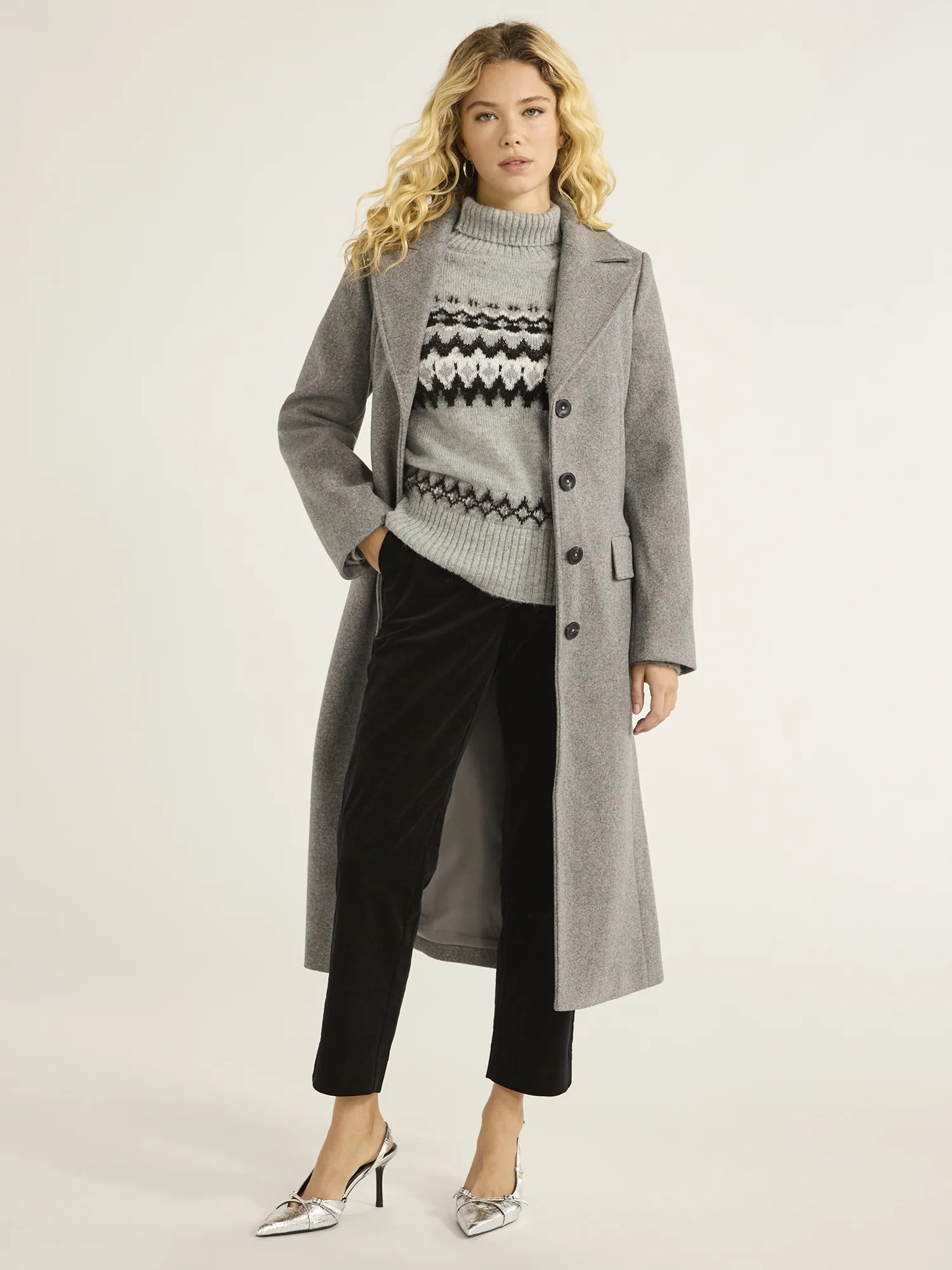Free Assembly Women’s Faux Wool Long Coat, Sizes XS-XXXL | Walmart (US)