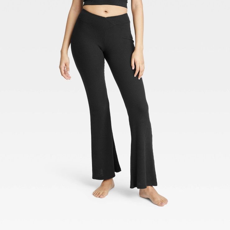 Women's Cozy Ribbed Crossover Waistband Flared Legging Pajama Pants - Colsie™ | Target