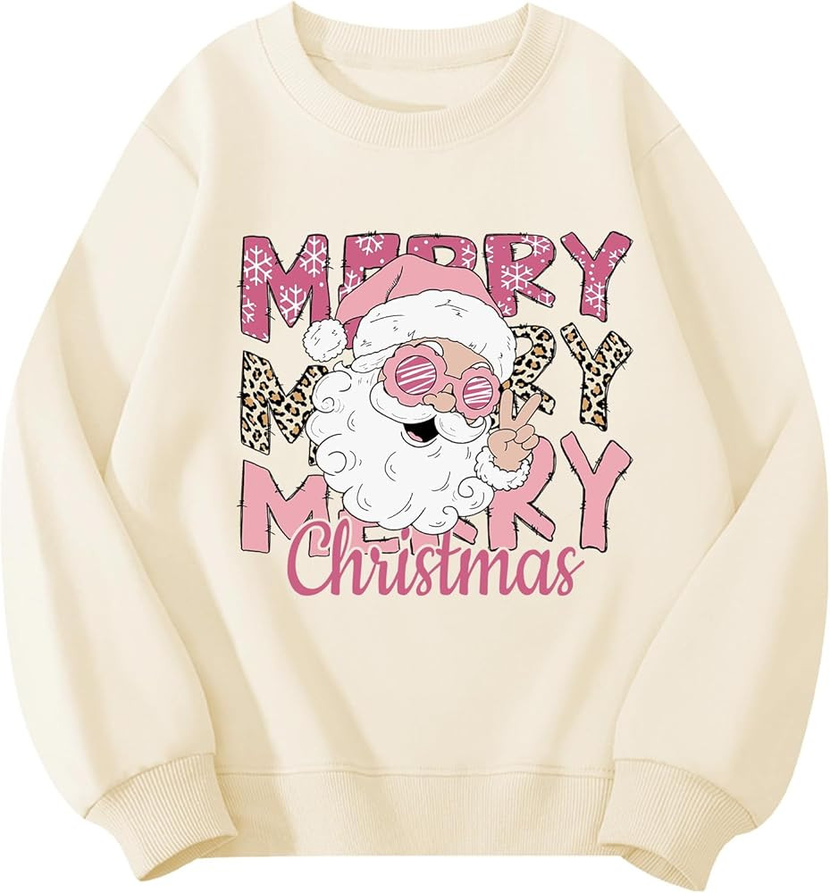 Christmas Sweatshirt for Girls Ugly Xmas Santa Cotton Graphic Crewneck Pullover Top 3-12 Years | Amazon (US)