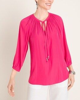 Shirred Tie-Neck Raglan-Sleeve Blouse | Chico's