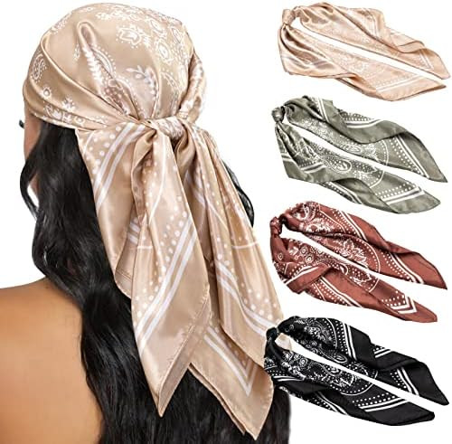 HBselect 4PCS Head Scarf for Women 35” Silk Feel Hair Scarf | Amazon (US)