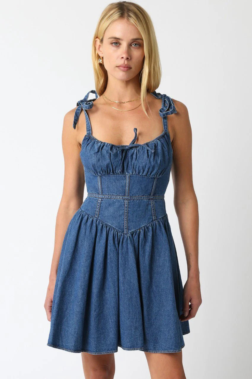 Denim Bustier Mini Dress | Tie- Strap Dress | Boho Pink | Boho Pink