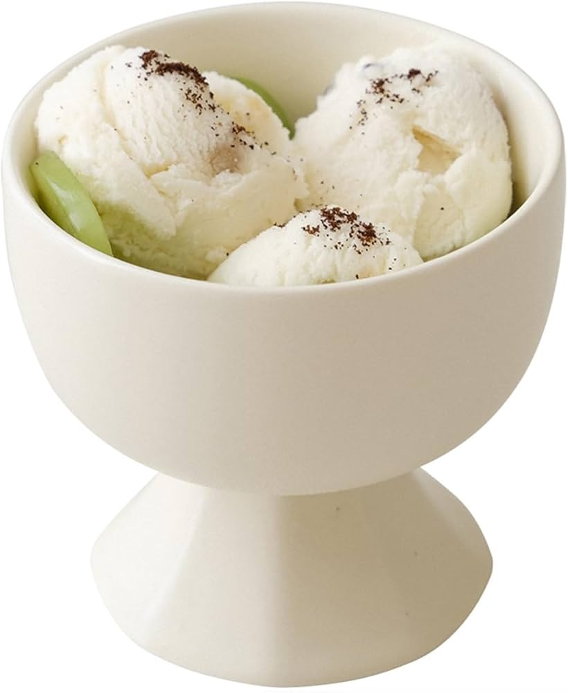 WENSHUO Stemmed Dessert Cups, Unique Round Footed Bowl, Ceramic Ice Cream Bowls (Matte Crème) | Amazon (US)