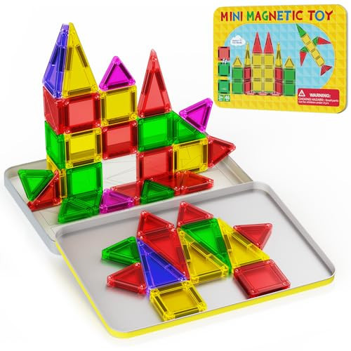 46PCS Mini Magnetic Tiles, Magnetic Tiles Travel Set with Case, STEM Educational Building Set Construction Toys for Kids Ages 3+, Portable Building Toys for Toddlers, Boys & Girls Birthday Gift | Amazon (US)