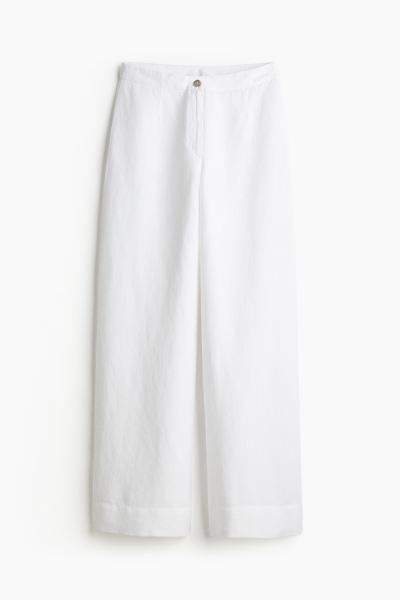 Linen-blend Pants - High waist - Long - White - Ladies | H&M US | H&M (US + CA)