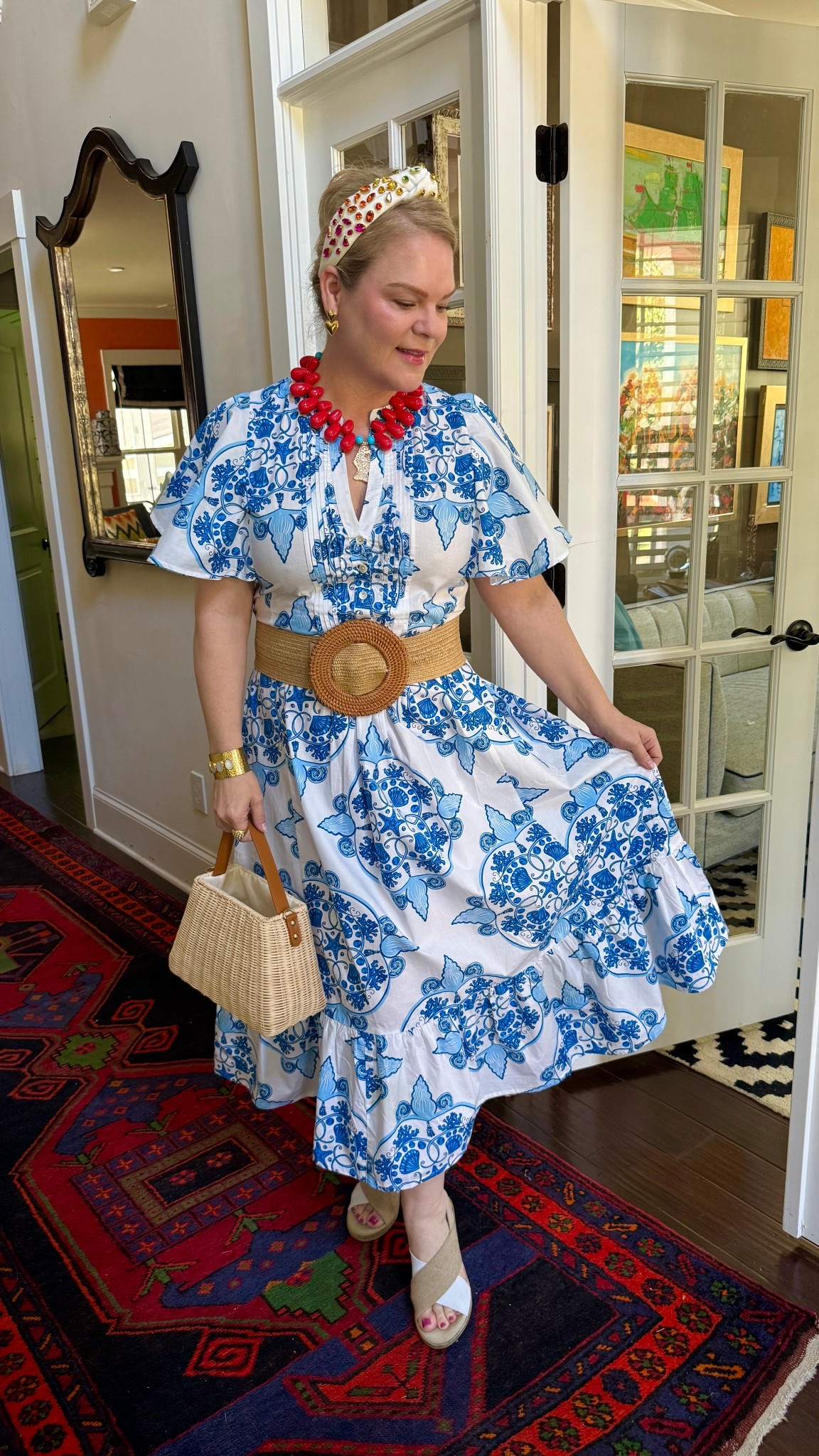 Pretty little summer dress that comes in loads of colors. Necklace, belt, and bag are from jujuloves.comm

#LTKOver40