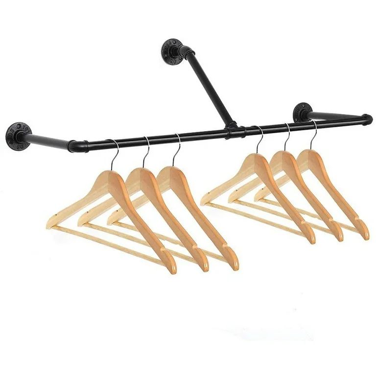 Wall Mounted Clothes Rack, 32.68-Inch Industrial T-Bar Pipe Coat Hanger Clothing Rack Heavy Duty ... | Walmart (US)