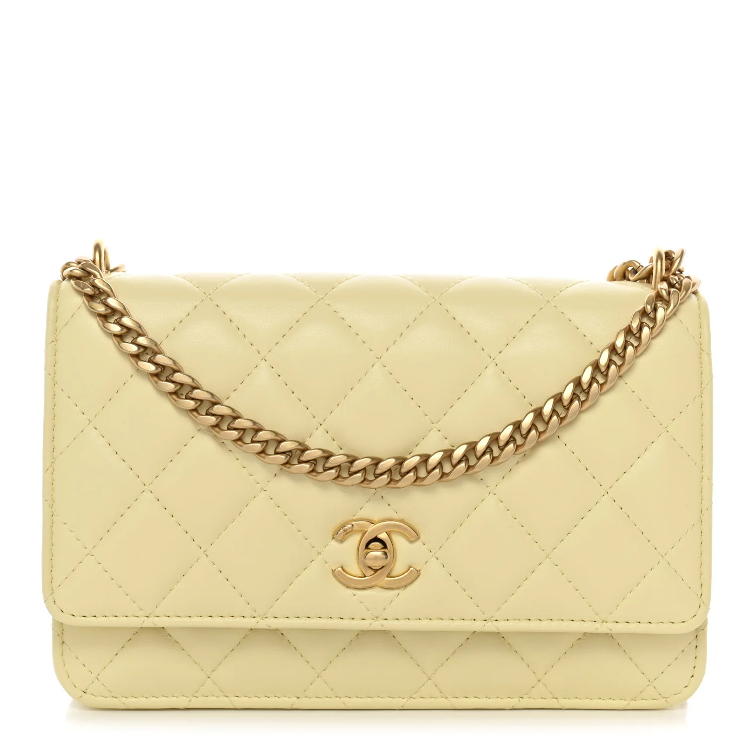 Lambskin Quilted CC Camellia Crush Wallet on Chain WOC Light Yellow | FASHIONPHILE (US)