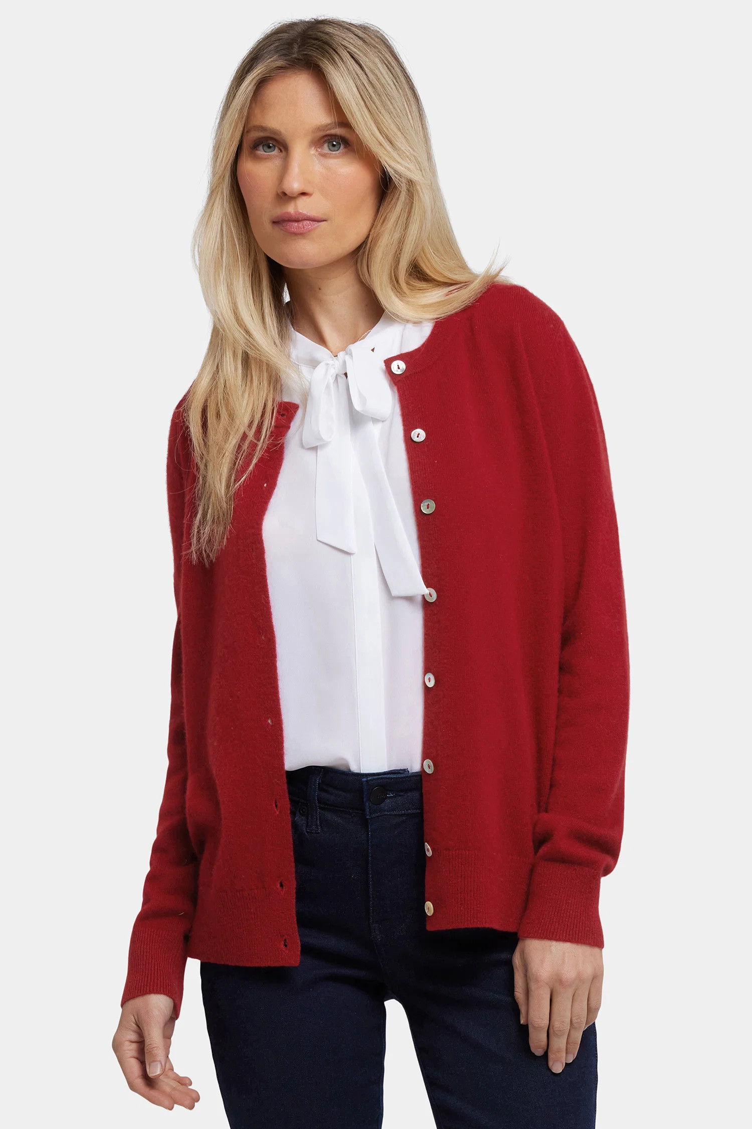 Cashmere Crewneck Cardigan - Red | NYDJ
