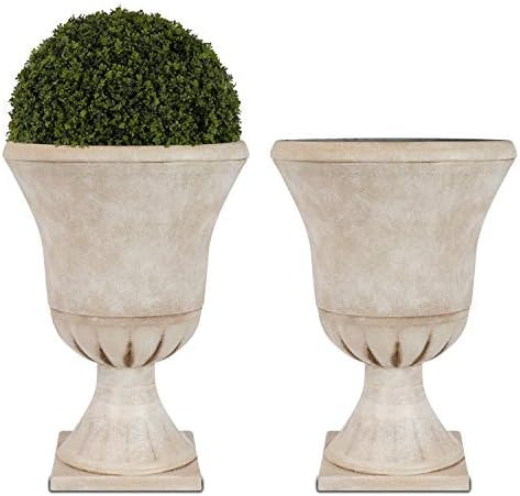 Worth Garden Plastic Urn Planters for Outdoor Plants, Tree 22'' Tall 2 Pack Round Classic Resin F... | Amazon (US)