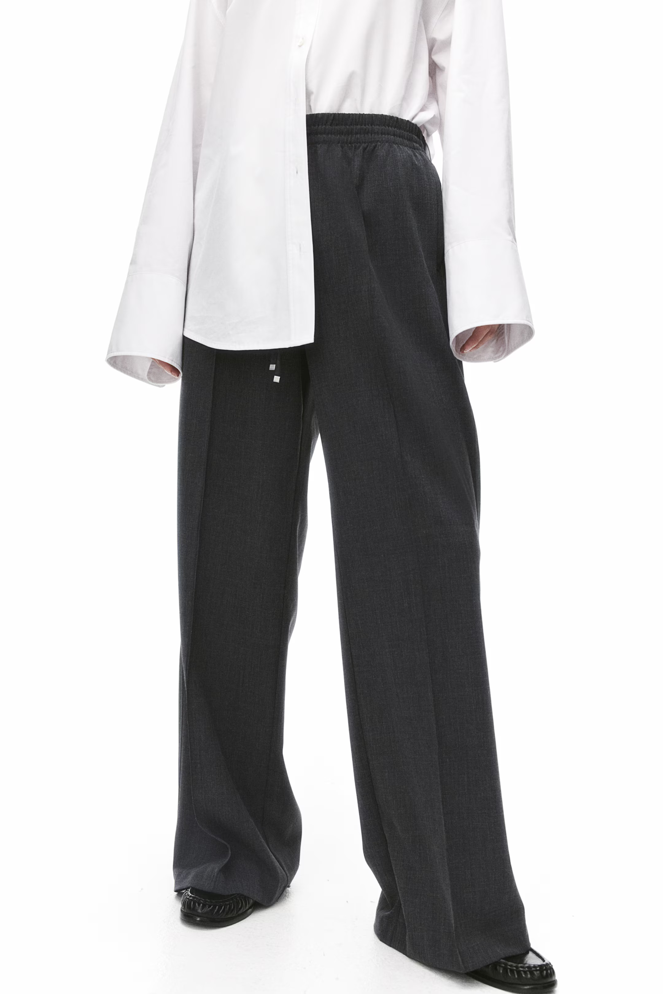 Tailored drawstring trousers - Greige marl - Ladies | H&M GB | H&M (UK, MY, IN, SG, PH, TW, HK)