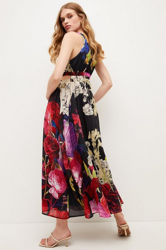 Silk Cotton Rose Maxi Dress | Karen Millen UK & IE