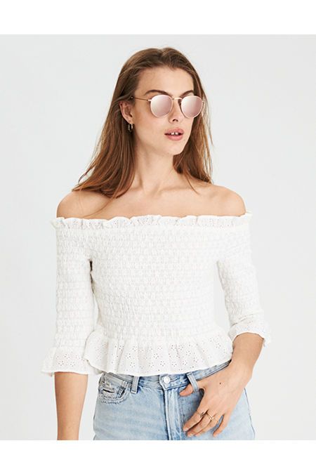 AE Smocked Off The Shoulder Top | American Eagle Outfitters (US & CA)