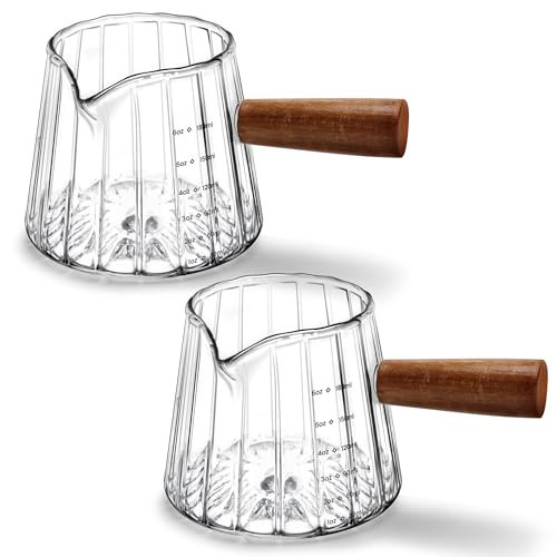 2 PCS Espresso Measuring Cup 6 Oz, Espresso Glass Cups with Wood Handle, Milk Frothing Cup, Espresso Cup for Coffee, Milk, Tea or Maple Syrup Serving | Amazon (US)