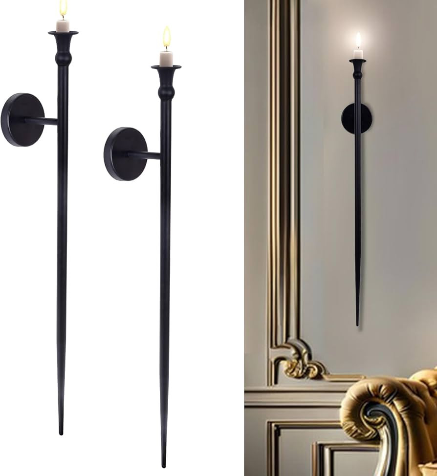 Candle Sconces Long Wall Candle Holder - Set of 2 Black Long Wall Candle Sconce Retro Chic Wall S... | Amazon (US)