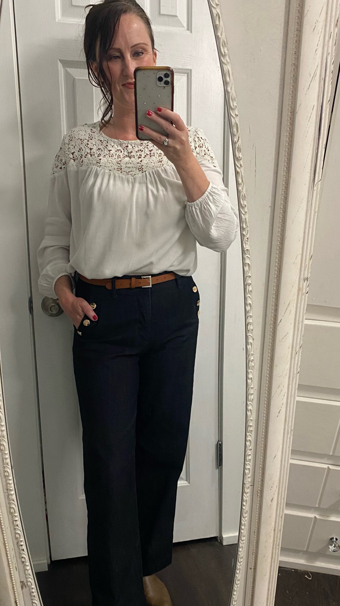 Easy, classy workwear outfit for spring: white cotton top + wide leg trousers + leather booties. Bonus: a pair of dainty pearl earringheart

#LTKOver40 #LTKSeasonal #LTKWorkwear