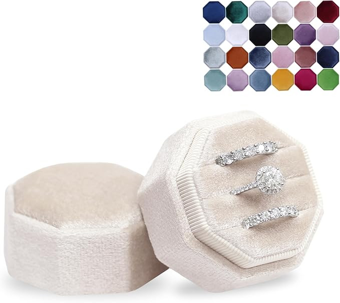 BLUTETE Velvet 3 Slots Jewelry Ring Box Engagement Wedding Box Keepsake Box Bridal Photo Ring Tri... | Amazon (US)