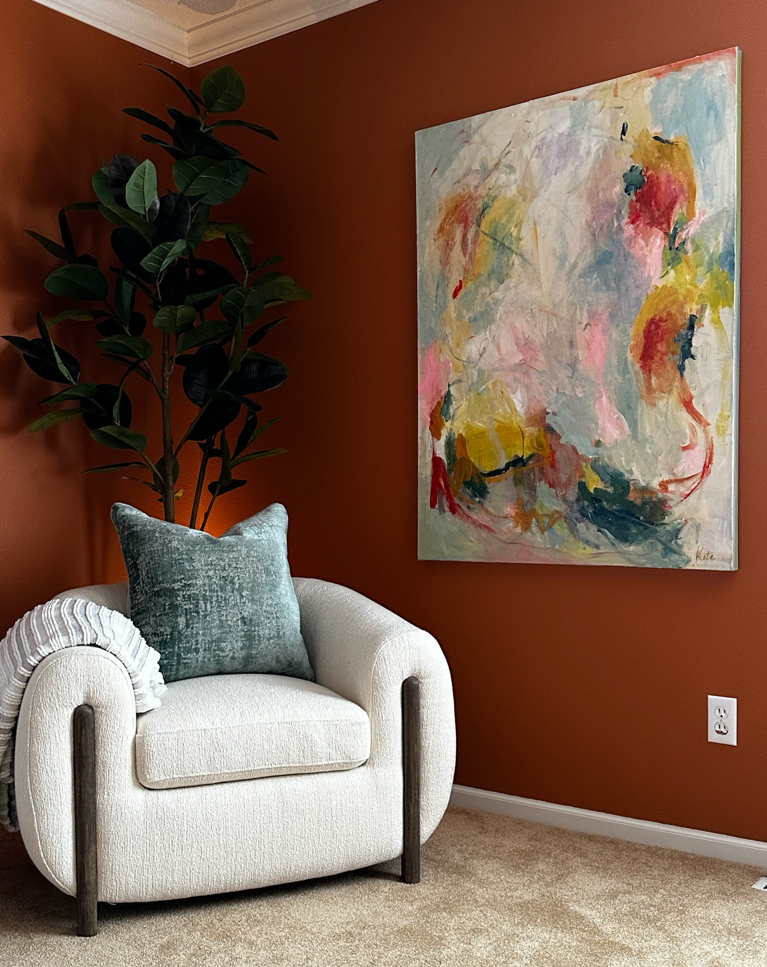 A cozy corner in my bedroom! I wasn’t a big fan of the orange when we moved in, but it’s slowly grown on me.

#LTKunder50 #LTKhome #LTKunder100