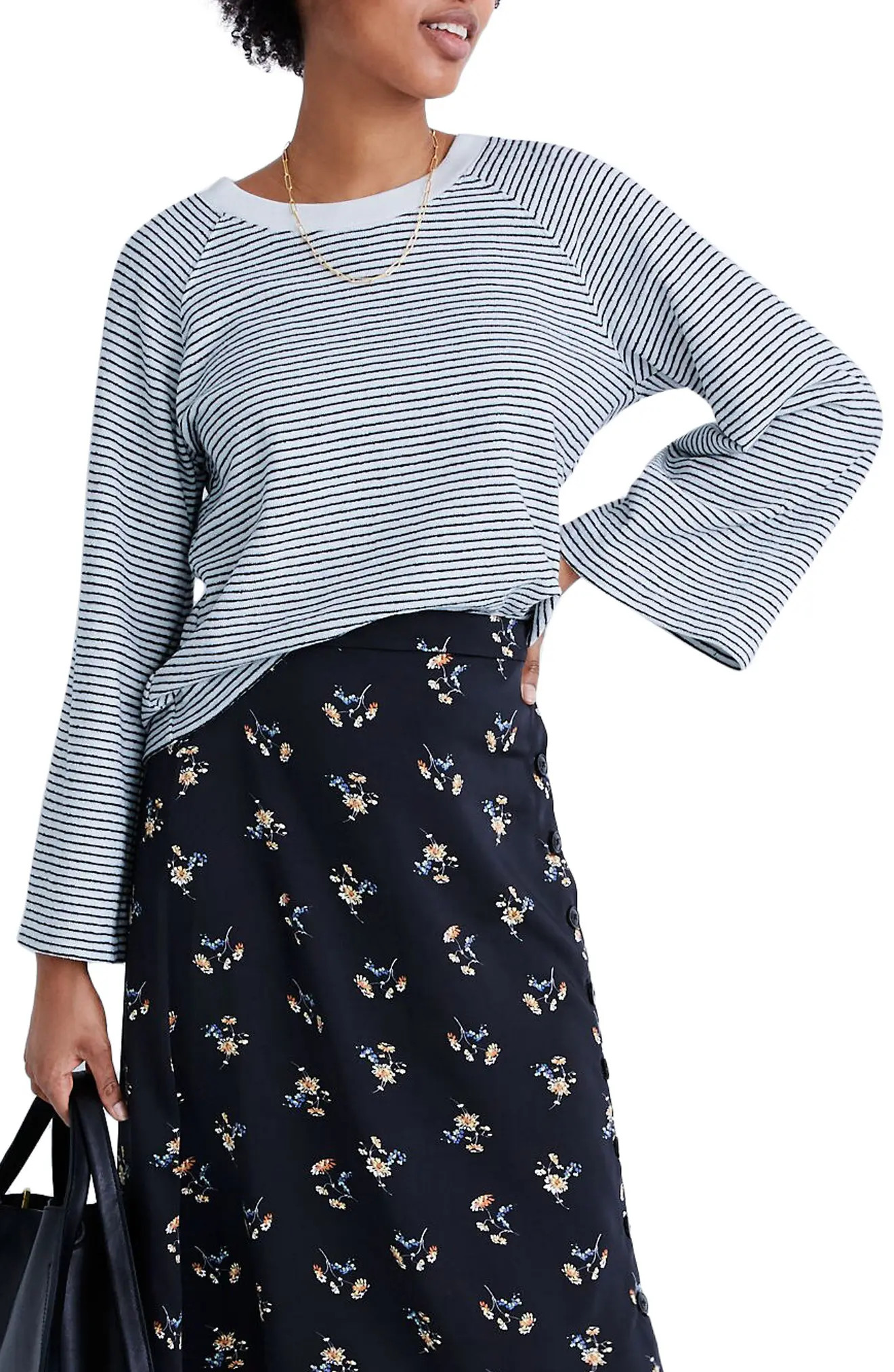 Women's Madewell Stripe Terry Raglan Sweatshirt, Size Medium - Ivory | Nordstrom