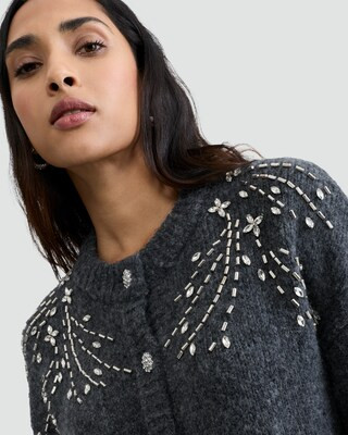 F&F Knitted Diamanté Embellished Button Up Cardigan with Wool in Grey | Tesco F&F