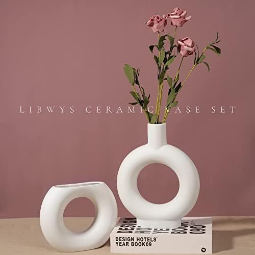 Set of 2 Ceramic Vases for Home Decor Nordic White Flower Vases for Living Room Centerpiece Dining T | Amazon (US)