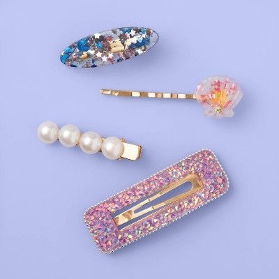 Girls' 4pk Shell and Glitter Square Hair Clip - More Than Magic™ | Target