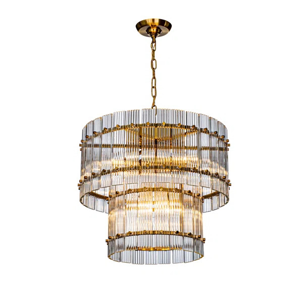 Greenebaum 22" 10-Light Glam And Modern Antique Gold Two-Tiered Handmade Glass Shade Chandelier | Wayfair North America