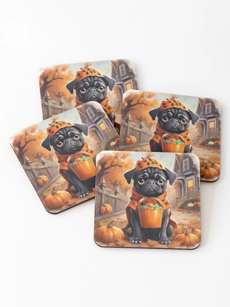 Halloween Pug Coasters (Set of 4) | Redbubble (US)