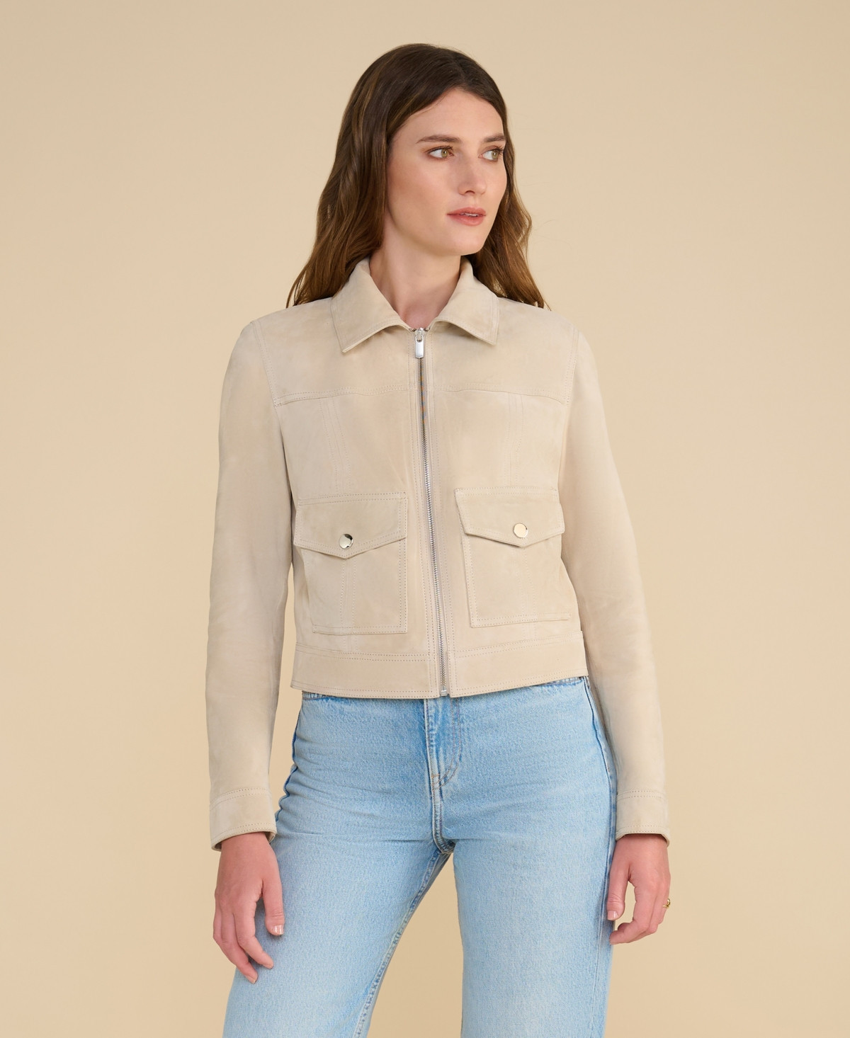 Furniq Uk Women's Cropped Suede Jacket, Created For Macy's - Beige | Macy's