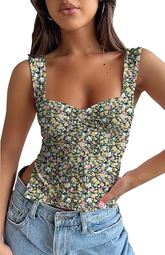Women Cute Crop Tank Top Teen Girls Summer Trendy Bustier Sexy Y2K Strappy Going Out Tops | Amazon (US)