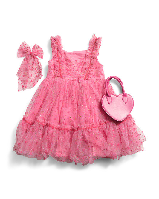 Girls Sleeveless Dress With Hearts And Purse | TJ Maxx