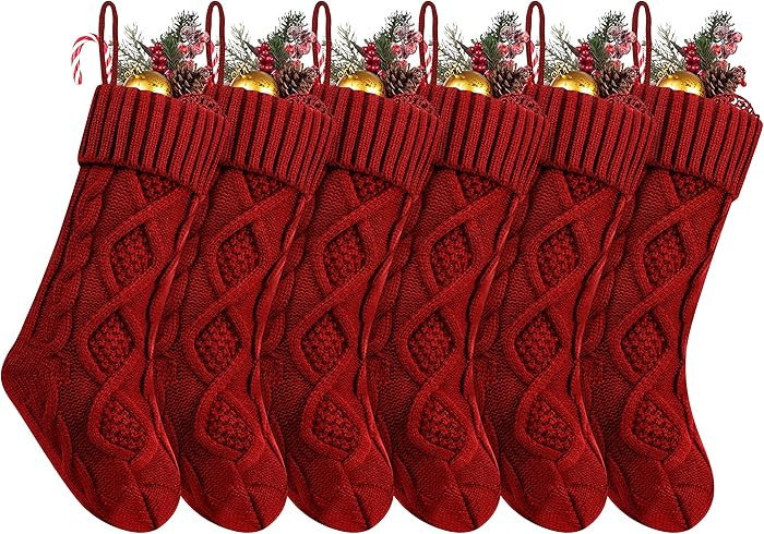 Fesciory Christmas Stockings, 6 Pack 18" Large Cable Knit Stocking & Decor for Family Holiday Xma... | Amazon (US)