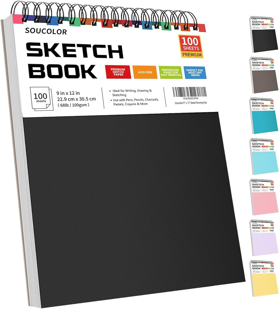 Soucolor 9" x 12" Sketch Book, 100 Sheets Top Spiral Bound Sketchbook with Acid-Free 68lb/100gsm ... | Amazon (US)