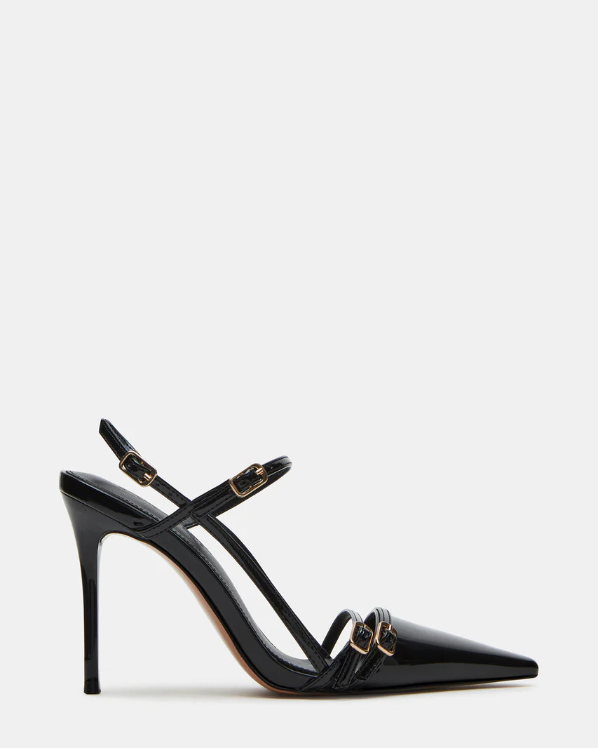 DEAGAN Black Patent Strappy Pump Heel | Women's Heels | Steve Madden (US)
