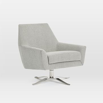 Lucas Swivel Base Chair, Twill, Gravel | West Elm (US)