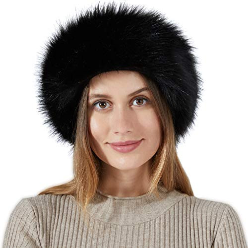 Fancylovesotio Womens Faux Fur Headband with Elastic Band Ear Warmer Earmuff for Cold Weather Furry Costume (Black) | Amazon (US)