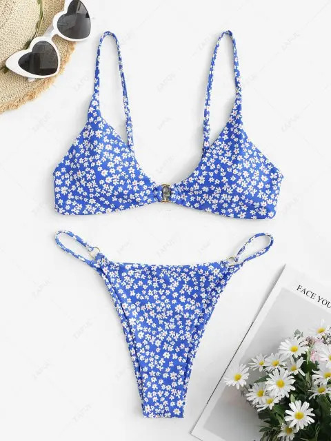 ZAFUL Ditsy Print O Ring String Bikini Swimwear | ZAFUL (Global)