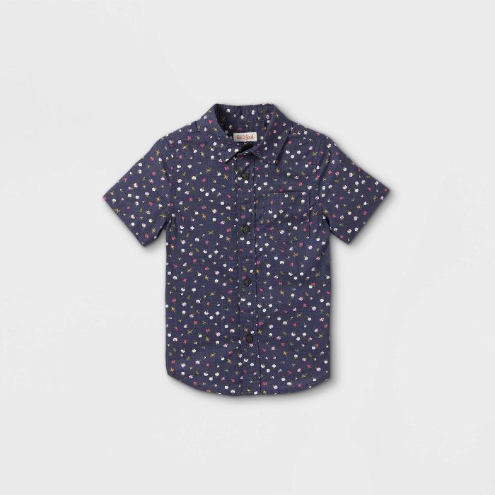 Toddler Boys' Floral Print Woven Short Sleeve Button-Down Shirt - Cat & Jack™ Navy | Target