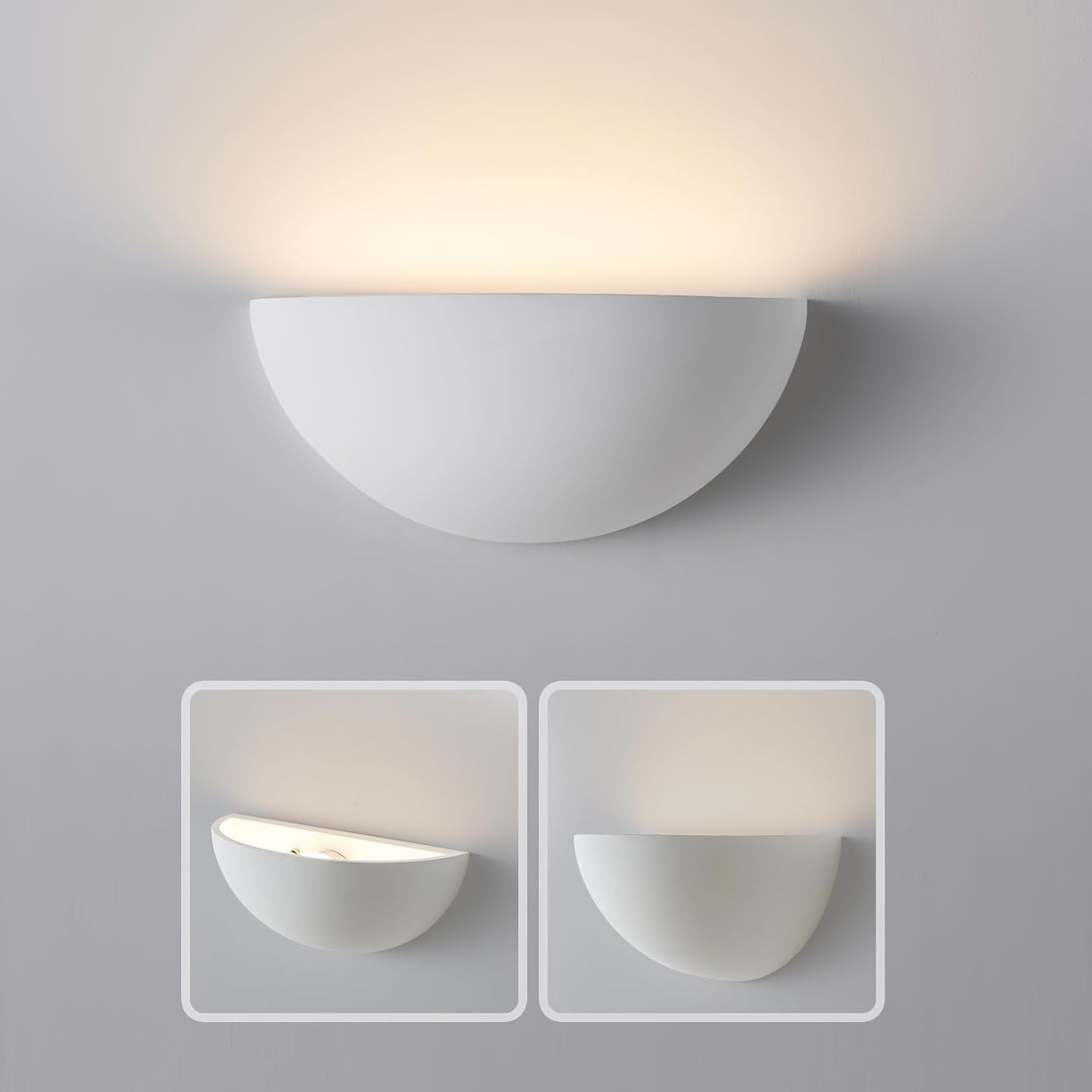 Repaintable Battery Operated Wall Sconce, Minimalist Half-Sphere Gypsum Rechargeable Wall Light w... | Amazon (US)