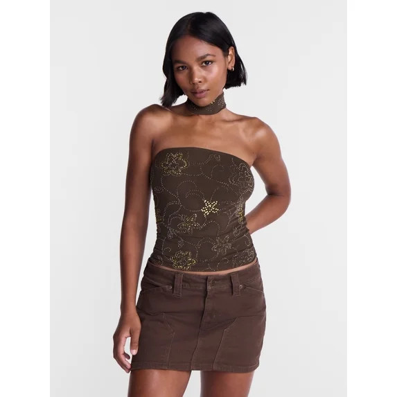No Boundaries Embellished Tube Top with Scarf, Women’s XXS-XXL | Walmart (US)