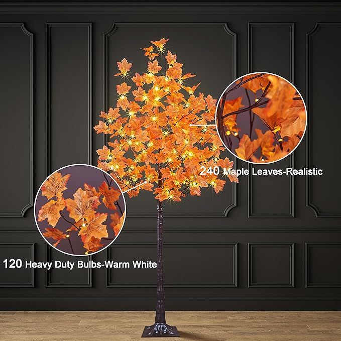 LIGHTSHARE 6FT 120LED Artificial Lighted Maple Tree Warm White Fall Decorations Indoor Ourdoor, O... | Amazon (US)