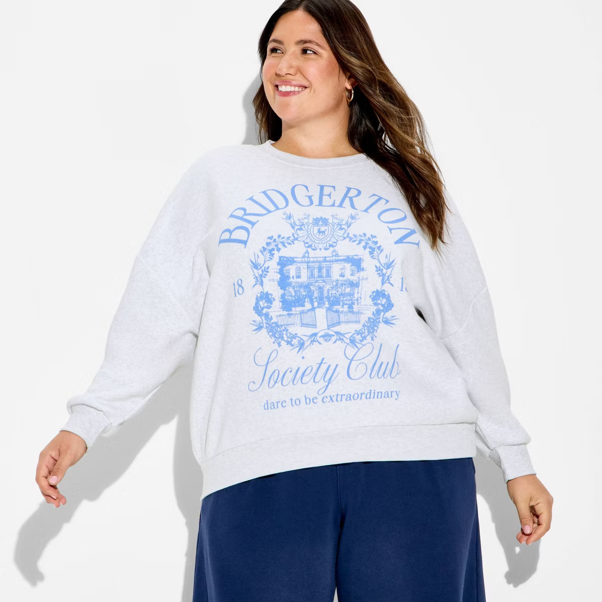 Women's Bridgerton Society Graphic Pullover Sweatshirt - Light Gray 1X | Target